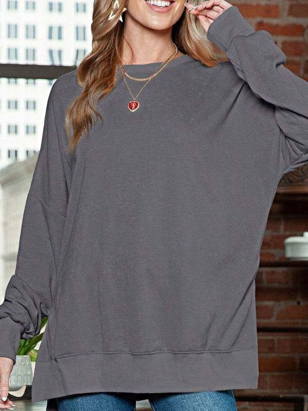 Cotton Acid Mineral Drop Shoulder Relax Sweatshirt - Shop Style & More | Fresh Looks, Everyday Deals & Free Shipping