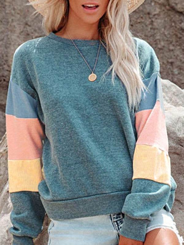 Cotton Casual Color Block Drop Sleeve Sweatshirt - Shop Style & More | Fresh Looks, Everyday Deals & Free Shipping