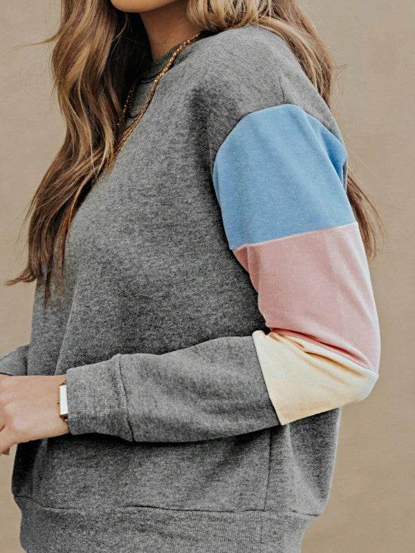 Cotton Casual Color Block Drop Sleeve Sweatshirt - Shop Style & More | Fresh Looks, Everyday Deals & Free Shipping