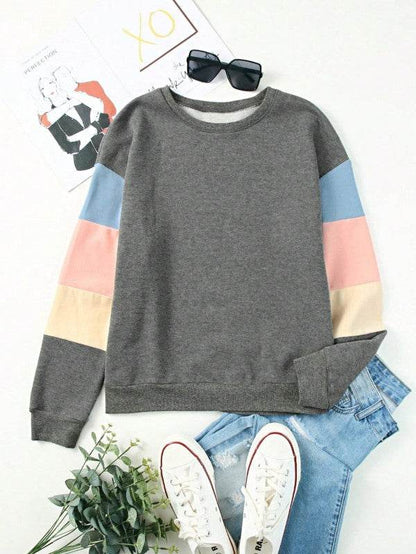 Cotton Casual Color Block Drop Sleeve Sweatshirt - Shop Style & More | Fresh Looks, Everyday Deals & Free Shipping
