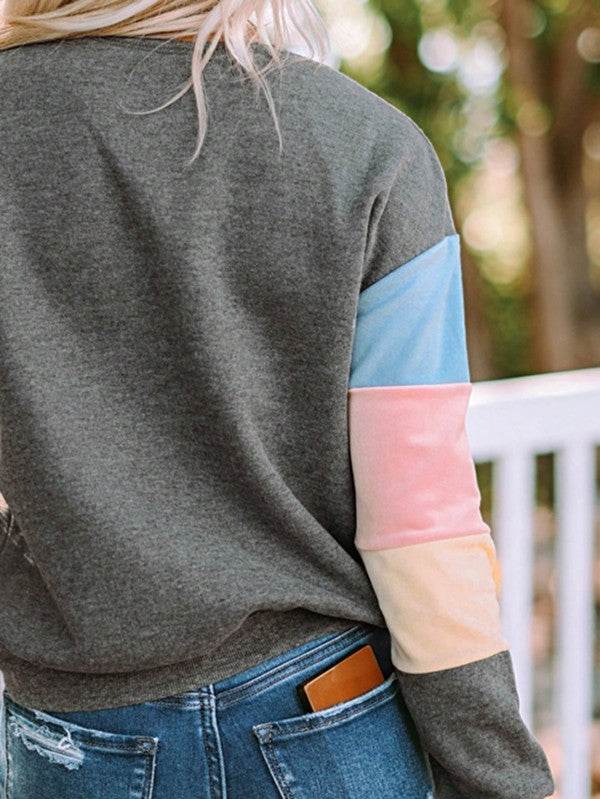 Cotton Casual Color Block Drop Sleeve Sweatshirt - Shop Style & More | Fresh Looks, Everyday Deals & Free Shipping
