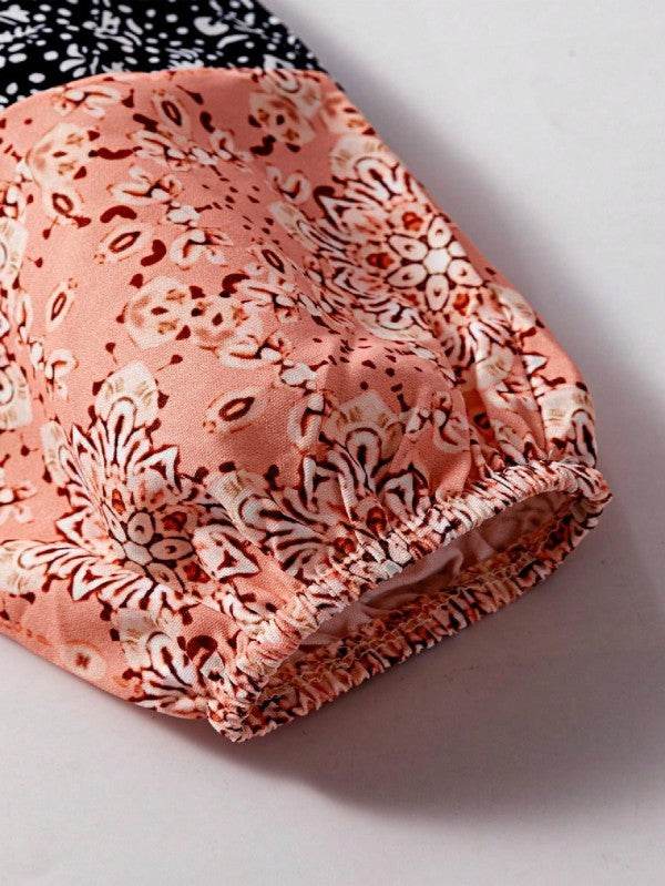Floral Patchwork Cable Texture Drawstring V Top - Shop Style & More | Fresh Looks, Everyday Deals & Free Shipping