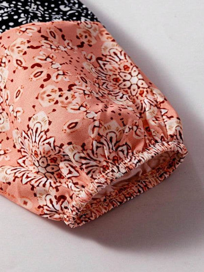 Floral Patchwork Cable Texture Drawstring V Top - Shop Style & More | Fresh Looks, Everyday Deals & Free Shipping
