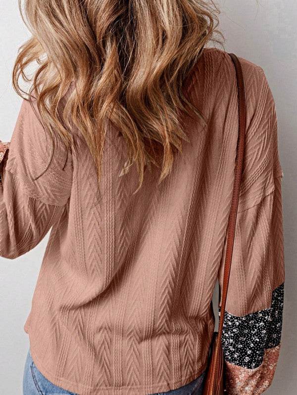 Floral Patchwork Cable Texture Drawstring V Top - Shop Style & More | Fresh Looks, Everyday Deals & Free Shipping