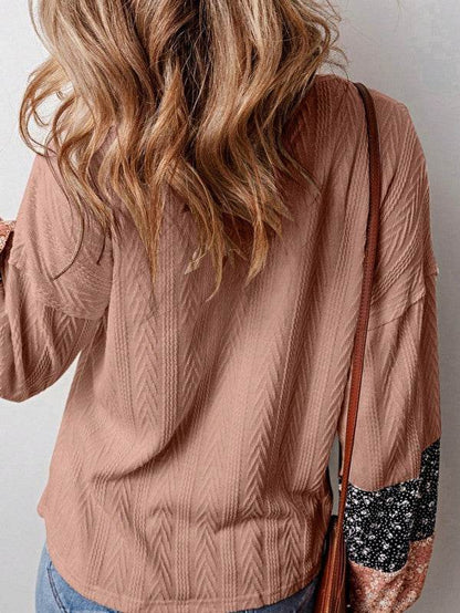 Floral Patchwork Cable Texture Drawstring V Top - Shop Style & More | Fresh Looks, Everyday Deals & Free Shipping