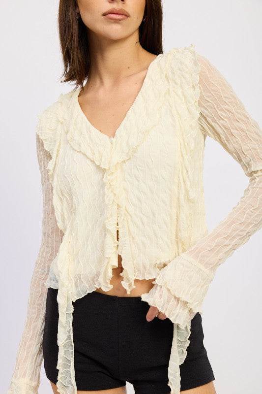 RUFFLED LONG SLEEVE TOP - Shop Style & More | Fresh Looks, Everyday Deals & Free Shipping