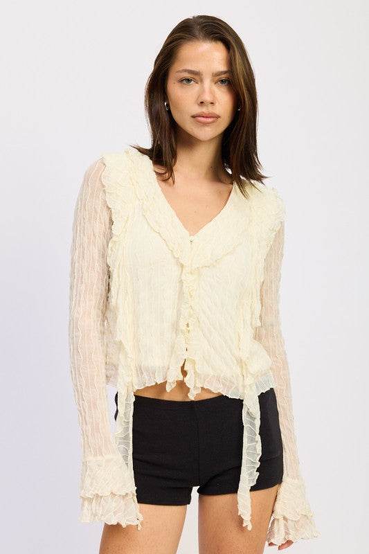 RUFFLED LONG SLEEVE TOP - Shop Style & More | Fresh Looks, Everyday Deals & Free Shipping