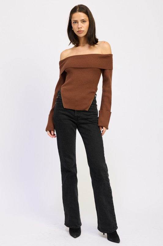 RIBBED OFF SHOULDER SWEATER WITH ZIPPER - Shop Style & More | Fresh Looks, Everyday Deals & Free Shipping