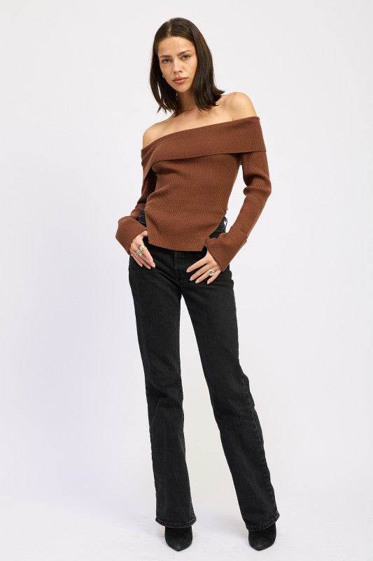 RIBBED OFF SHOULDER SWEATER WITH ZIPPER - Shop Style & More | Fresh Looks, Everyday Deals & Free Shipping