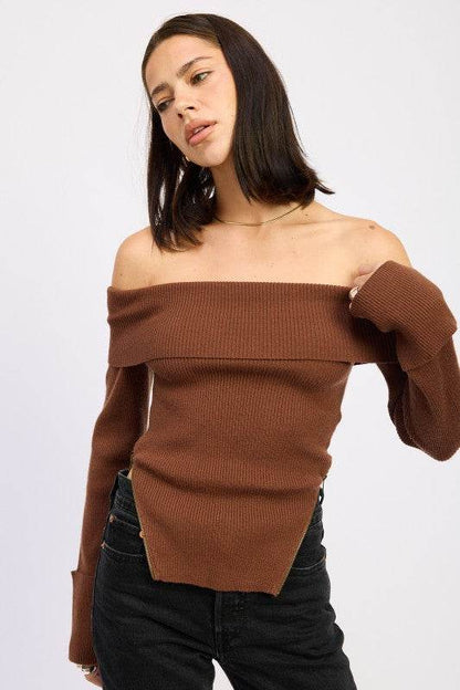 RIBBED OFF SHOULDER SWEATER WITH ZIPPER - Shop Style & More | Fresh Looks, Everyday Deals & Free Shipping