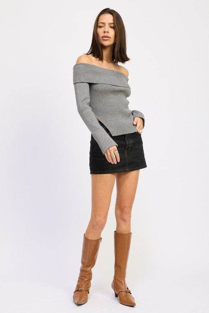 RIBBED OFF SHOULDER SWEATER WITH ZIPPER - Shop Style & More | Fresh Looks, Everyday Deals & Free Shipping