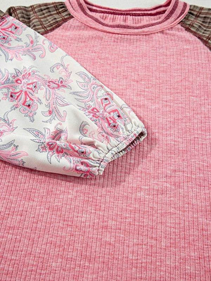 Viscose Plaid Floral Patchwork Raglan Ribbed Top - Shop Style & More | Fresh Looks, Everyday Deals & Free Shipping