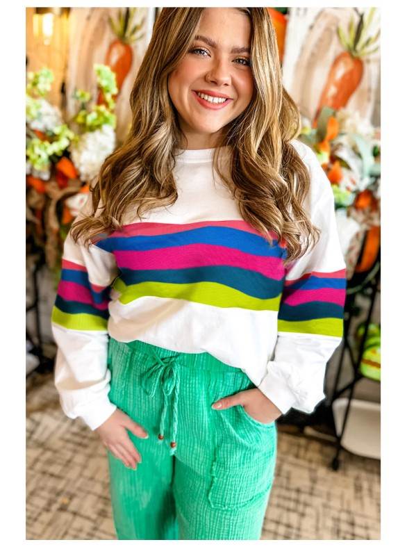Colorful Striped Accent Long Sleeve Sweatshirts - Shop Style & More | Fresh Looks, Everyday Deals & Free Shipping