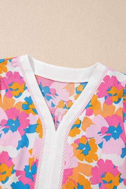 Cotton V Neck Floral Knotted Short Sleeve Blouse - Shop Style & More | Fresh Looks, Everyday Deals & Free Shipping