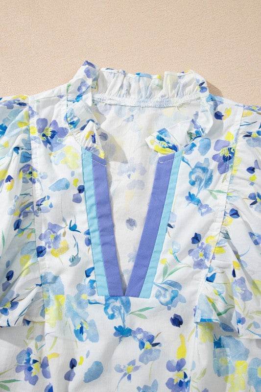 Cotton floral Frilled Notch Neck Ruffle Blouse - Shop Style & More | Fresh Looks, Everyday Deals & Free Shipping