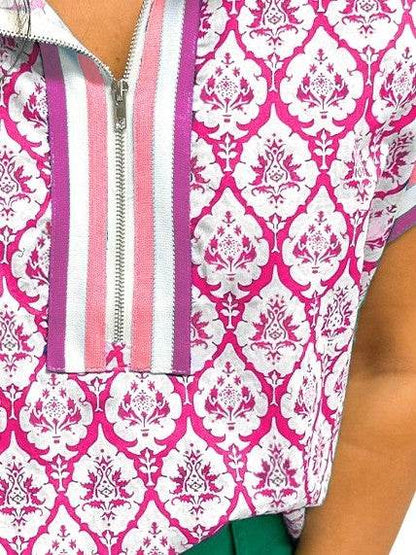 Pink Colorblock Striped Collar Boho Blouse - Shop Style & More | Fresh Looks, Everyday Deals & Free Shipping