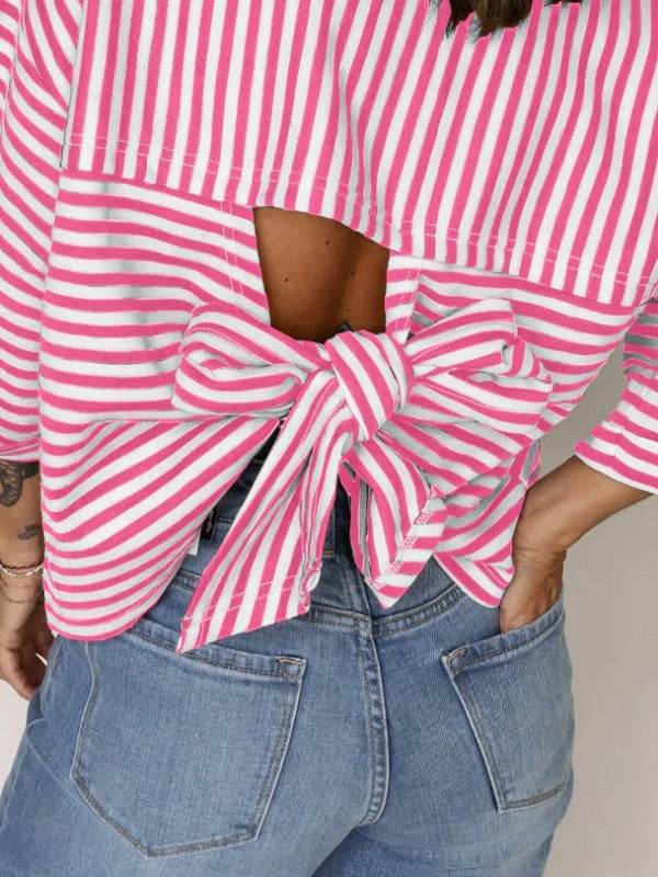 Cotton Pink Stripe backless t shirt - Shop Style & More | Fresh Looks, Everyday Deals & Free Shipping