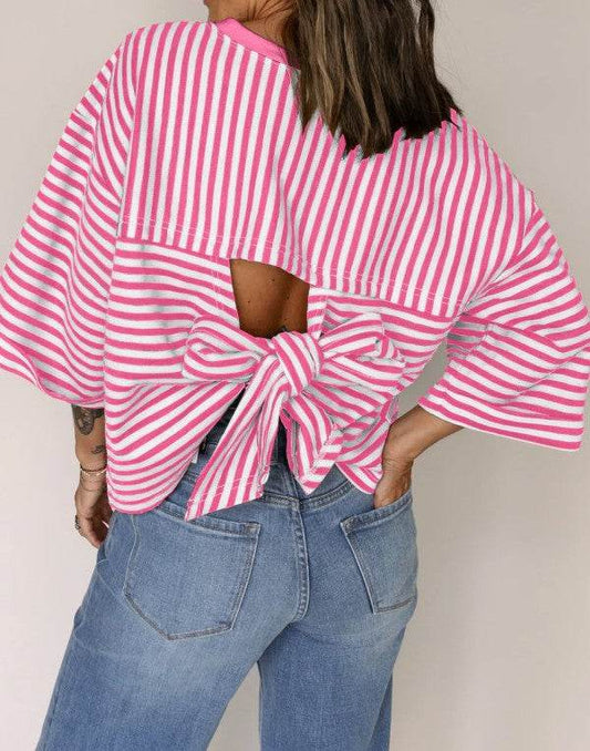 Cotton Pink Stripe backless t shirt - Shop Style & More | Fresh Looks, Everyday Deals & Free Shipping