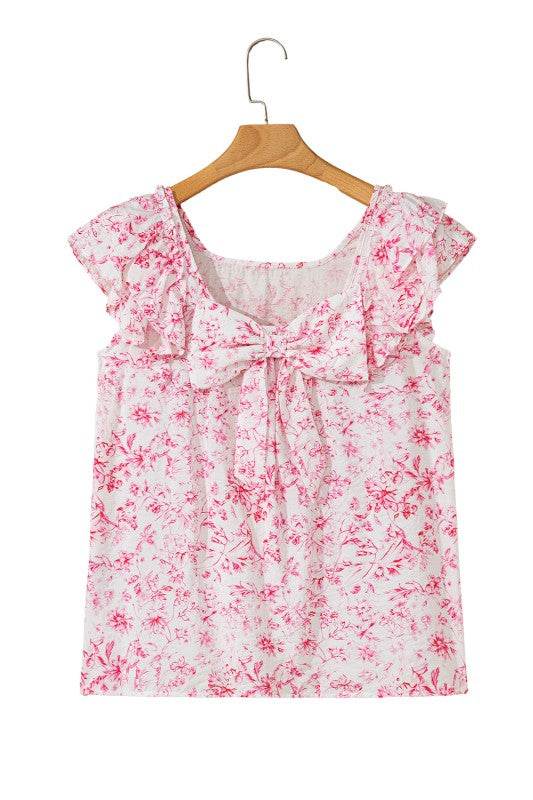 Viscose Floral Ruffle Short Sleeve Bow Back Blouse - Shop Style & More | Fresh Looks, Everyday Deals & Free Shipping
