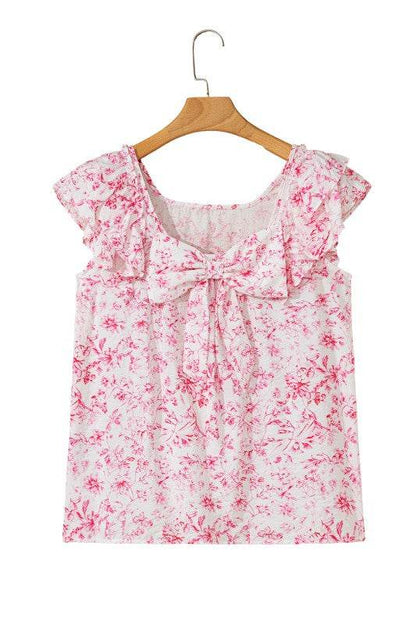 Viscose Floral Ruffle Short Sleeve Bow Back Blouse - Shop Style & More | Fresh Looks, Everyday Deals & Free Shipping