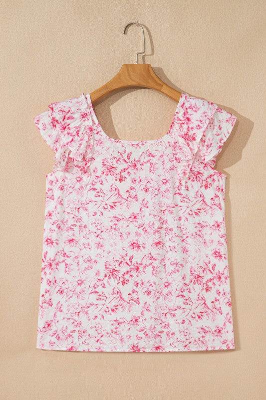 Viscose Floral Ruffle Short Sleeve Bow Back Blouse - Shop Style & More | Fresh Looks, Everyday Deals & Free Shipping