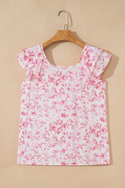 Viscose Floral Ruffle Short Sleeve Bow Back Blouse - Shop Style & More | Fresh Looks, Everyday Deals & Free Shipping