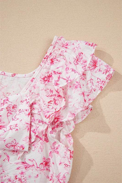 Viscose Floral Ruffle Short Sleeve Bow Back Blouse - Shop Style & More | Fresh Looks, Everyday Deals & Free Shipping