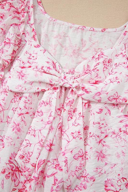 Viscose Floral Ruffle Short Sleeve Bow Back Blouse - Shop Style & More | Fresh Looks, Everyday Deals & Free Shipping