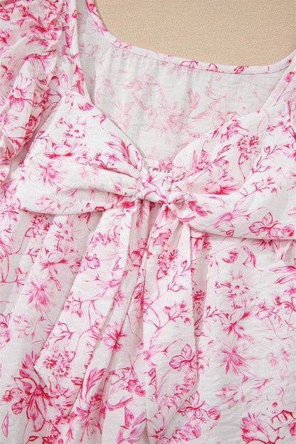 Viscose Floral Ruffle Short Sleeve Bow Back Blouse - Shop Style & More | Fresh Looks, Everyday Deals & Free Shipping