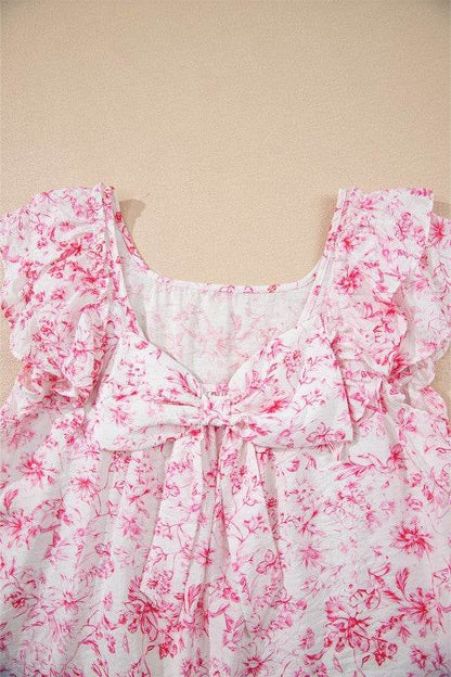 Viscose Floral Ruffle Short Sleeve Bow Back Blouse - Shop Style & More | Fresh Looks, Everyday Deals & Free Shipping