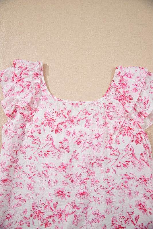 Viscose Floral Ruffle Short Sleeve Bow Back Blouse - Shop Style & More | Fresh Looks, Everyday Deals & Free Shipping
