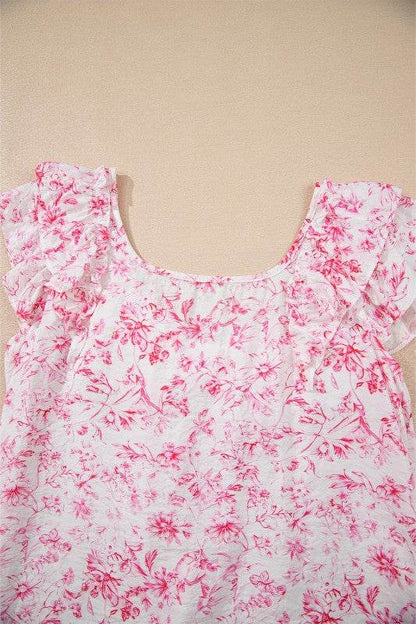 Viscose Floral Ruffle Short Sleeve Bow Back Blouse - Shop Style & More | Fresh Looks, Everyday Deals & Free Shipping