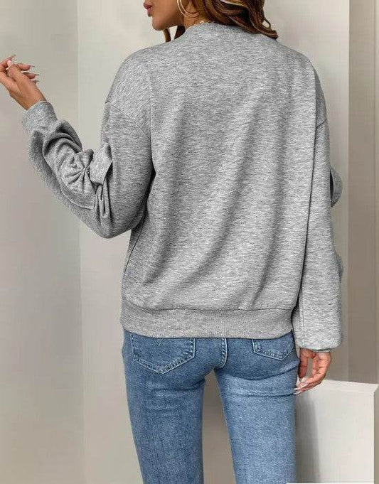 Light Gray Crewneck Bow Sweatershirt - Shop Style & More | Fresh Looks, Everyday Deals & Free Shipping