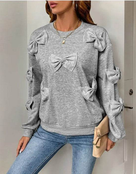 Light Gray Crewneck Bow Sweatershirt - Shop Style & More | Fresh Looks, Everyday Deals & Free Shipping