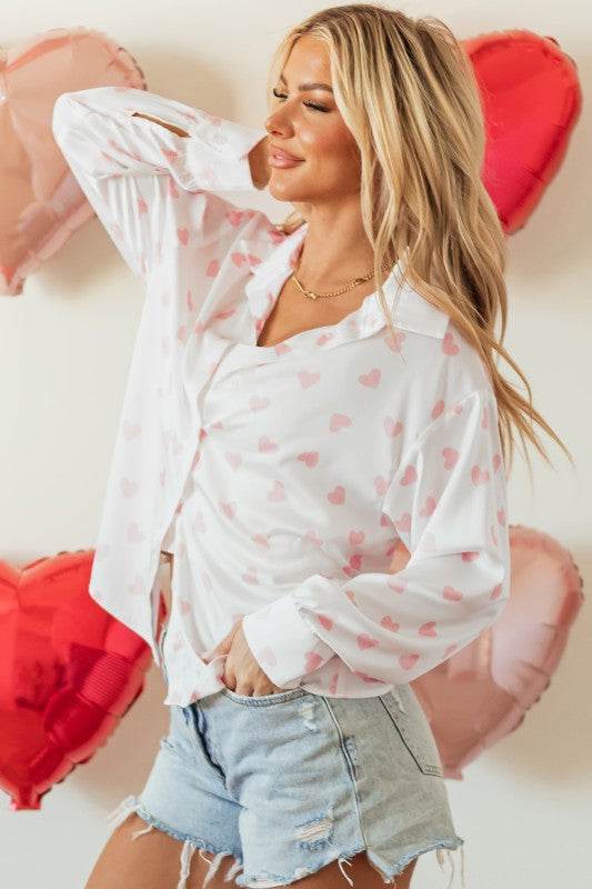 Women Love Print Drop Shoulder Puff Sleeve Blouse - Shop Style & More | Fresh Looks, Everyday Deals & Free Shipping