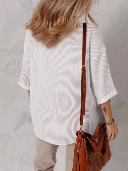 White Solid Color 3/4 Sleeve V Neck Top - Shop Style & More | Fresh Looks, Everyday Deals & Free Shipping