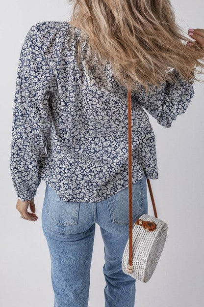Floral Print Notched V Neck Puff Sleeve Blouse - Shop Style & More | Fresh Looks, Everyday Deals & Free Shipping