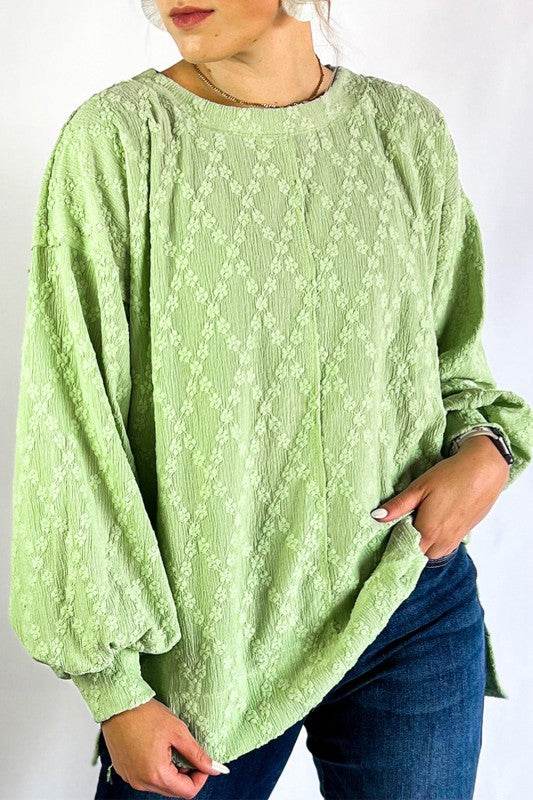 Solid Color Textured Side Split Crew Neck Blouse - Shop Style & More | Fresh Looks, Everyday Deals & Free Shipping