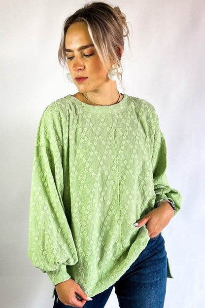 Solid Color Textured Side Split Crew Neck Blouse - Shop Style & More | Fresh Looks, Everyday Deals & Free Shipping