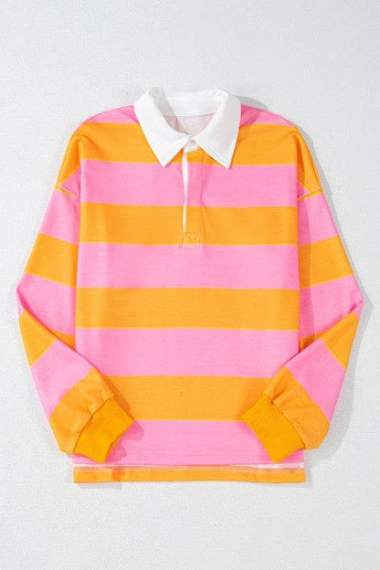 Yellow Stripe Color Block Polo Collar Sweatshirt - Shop Style & More | Fresh Looks, Everyday Deals & Free Shipping