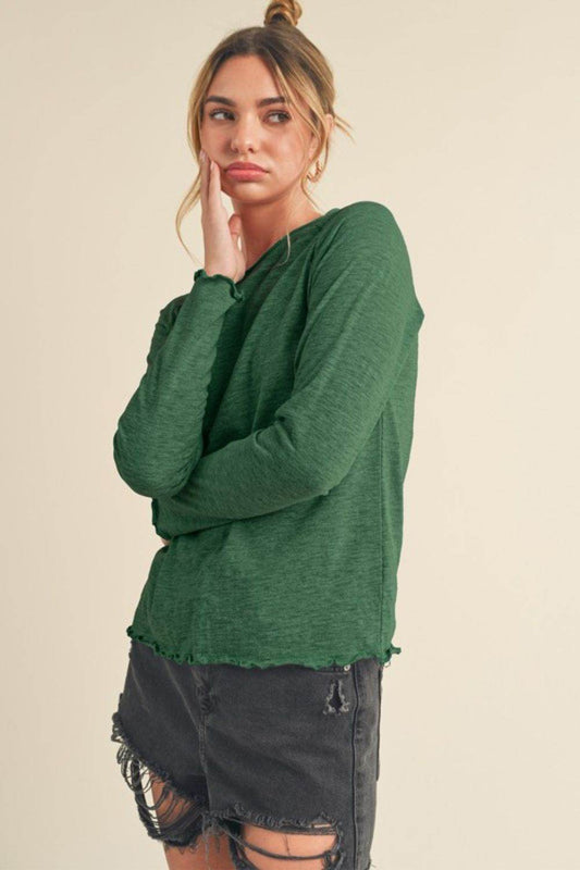 Aemi + Co Lettuce Hemline Round Neck Raglan Sleeve T-Shirt - Shop Style & More | Fresh Looks, Everyday Deals & Free Shipping