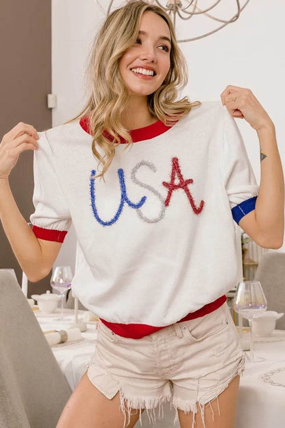 BiBi USA Metallic Letter Color Block Knit Top - Shop Style & More | Fresh Looks, Everyday Deals & Free Shipping