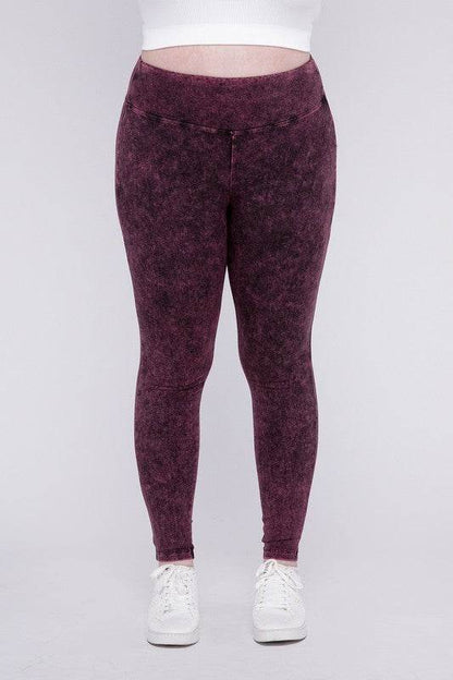 Plus Mineral Washed Wide Waistband Yoga Leggings - Shop Style & More | Fresh Looks, Everyday Deals & Free Shipping