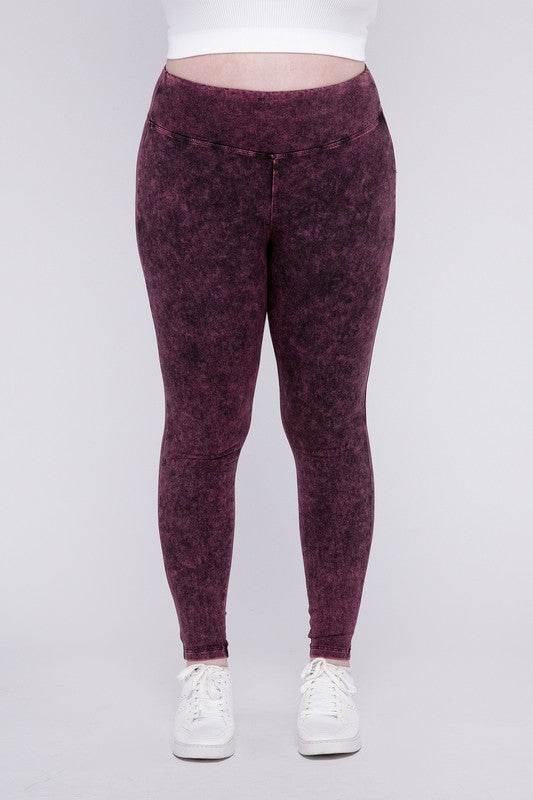 Plus Mineral Washed Wide Waistband Yoga Leggings - Shop Style & More | Fresh Looks, Everyday Deals & Free Shipping