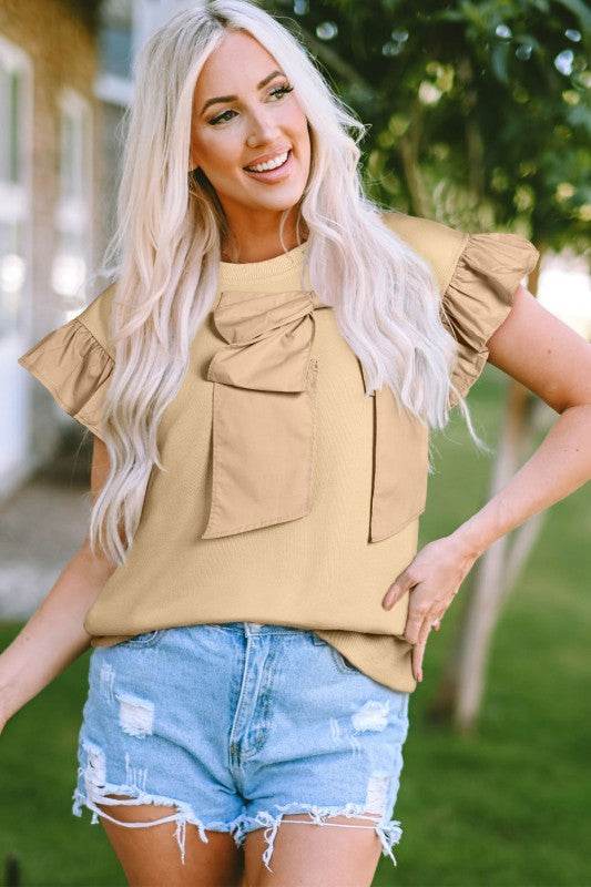Camilla Two Tone Bow Ruffle Sleeve Top - Shop Style & More | Fresh Looks, Everyday Deals & Free Shipping