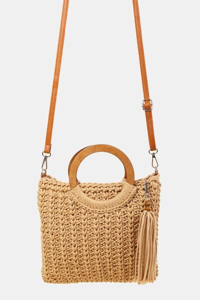 Fame Crochet Knit Convertible Tote Bag with Tassel Bags