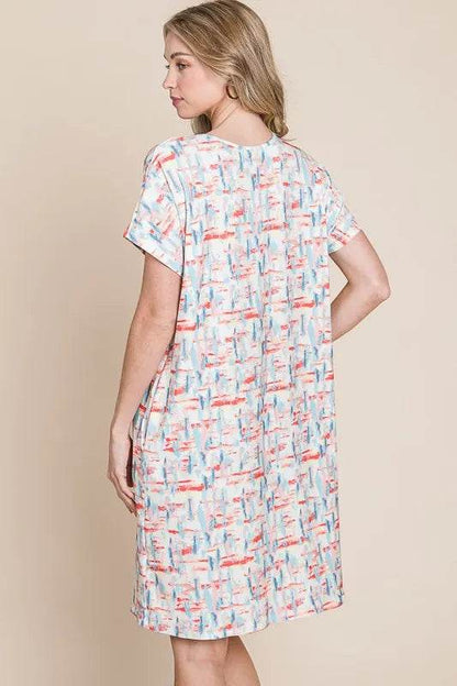 BOMBOM Printed Round Neck Short Sleeve Tee Dress - Shop Style & More | Fresh Looks, Everyday Deals & Free Shipping