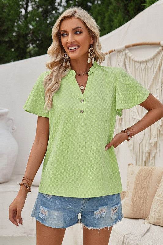 V Neck Loose Fit Solid Button Plaid Shirt - Shop Style & More | Fresh Looks, Everyday Deals & Free Shipping