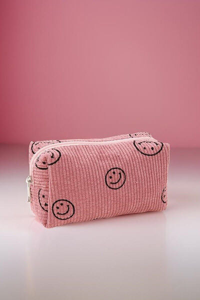 Zenana Smiley Face Corduroy Cosmetic Pouch Bags