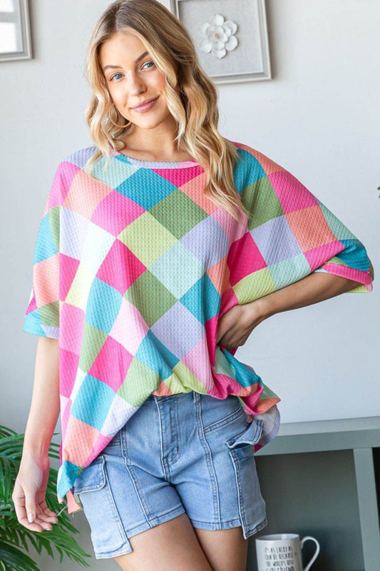 HOPELY Color Block Waffle Oversized T-Shirt - Shop Style & More | Fresh Looks, Everyday Deals & Free Shipping